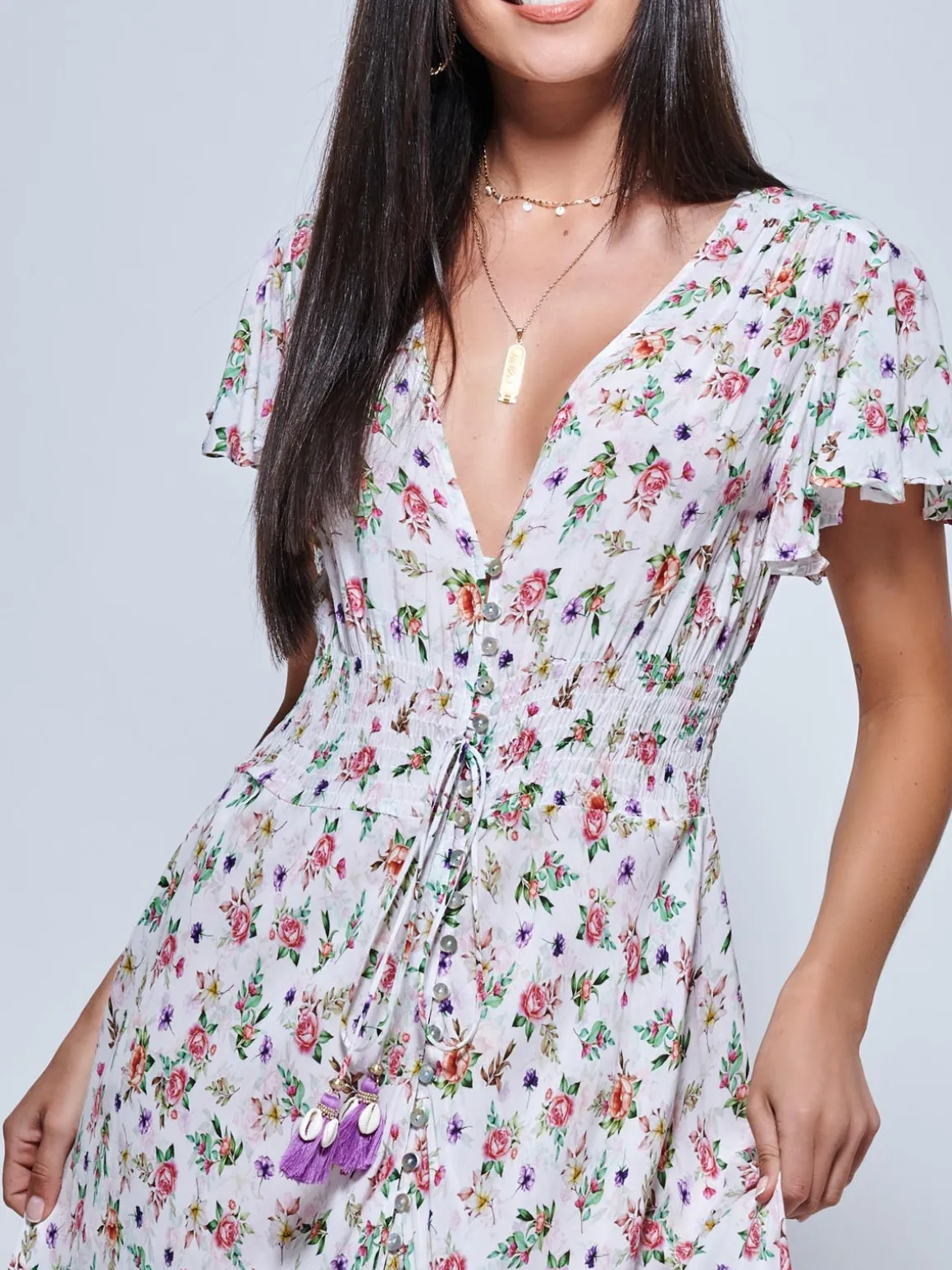 Angel Sleeved High Low Holiday Maxi Dress, Pink Floral