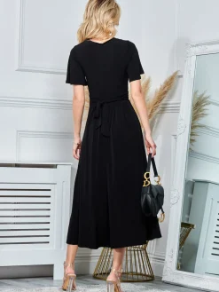 Angel Sleeve Jersey Maxi Dress, Black