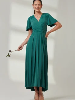 Angel Sleeve Jersey Maxi Dress, Dark Teal