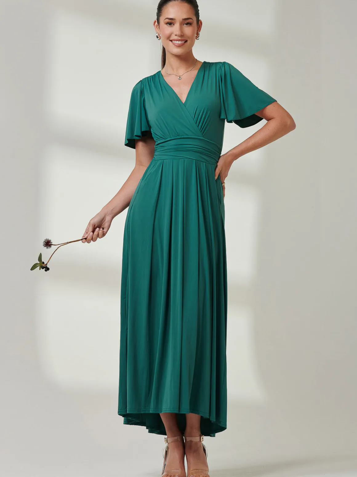 Angel Sleeve Jersey Maxi Dress, Dark Teal