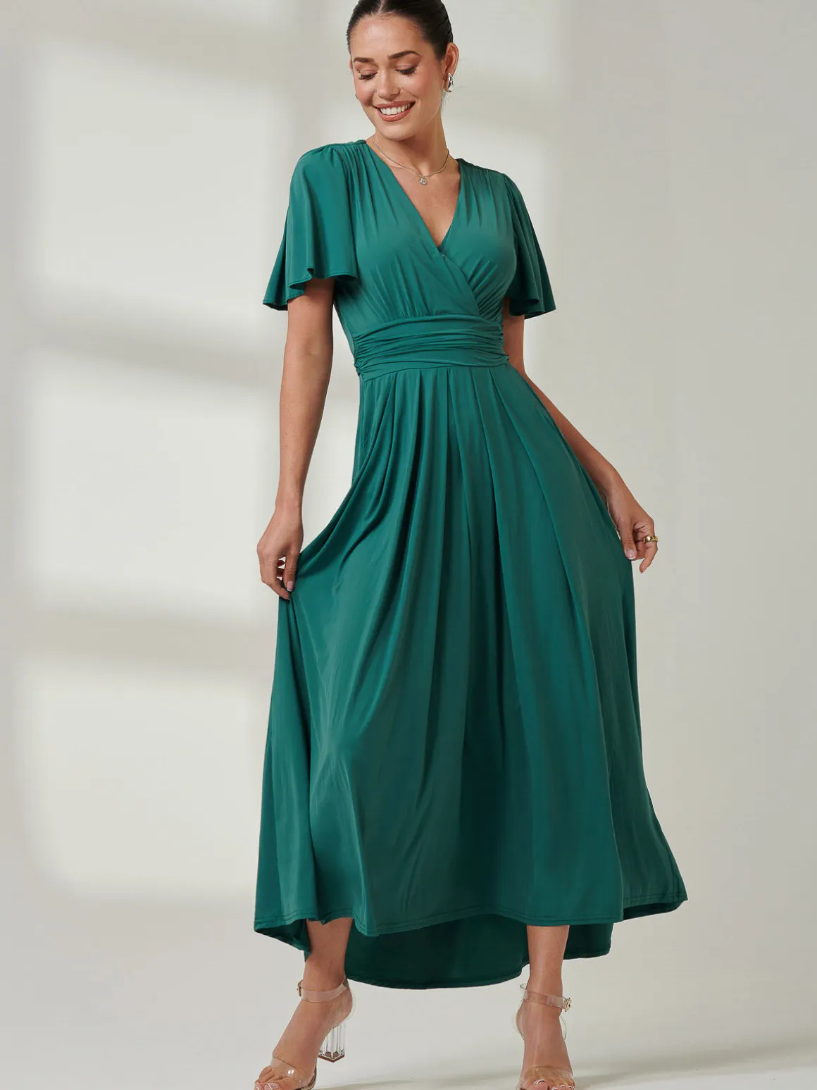 Angel Sleeve Jersey Maxi Dress, Dark Teal