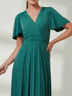 Angel Sleeve Jersey Maxi Dress, Dark Teal