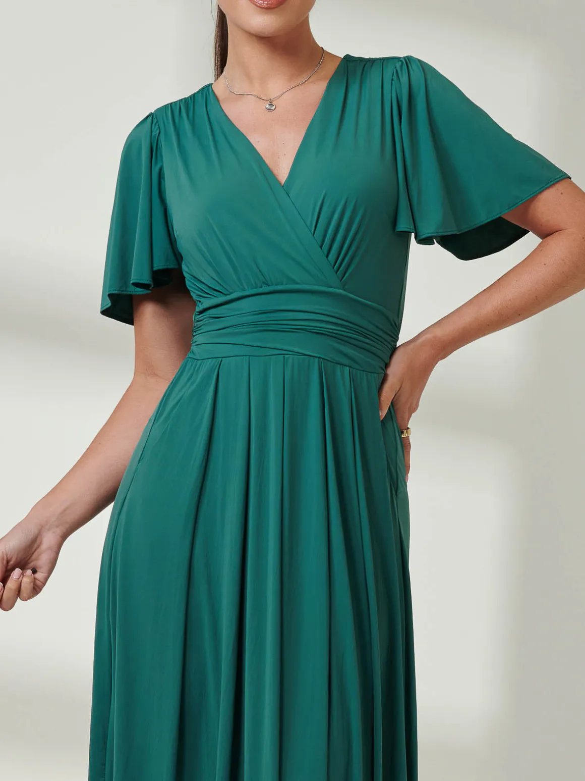 Angel Sleeve Jersey Maxi Dress, Dark Teal