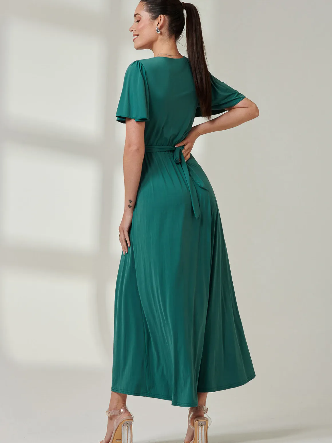 Angel Sleeve Jersey Maxi Dress, Dark Teal