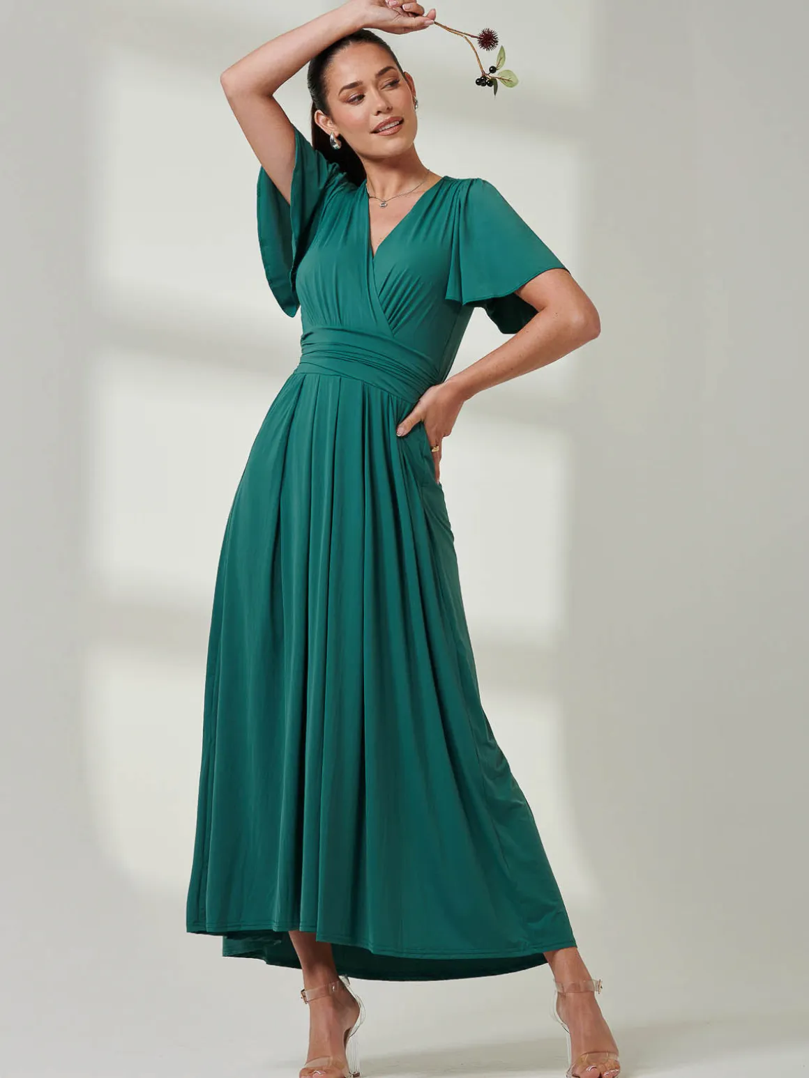 Angel Sleeve Jersey Maxi Dress, Dark Teal