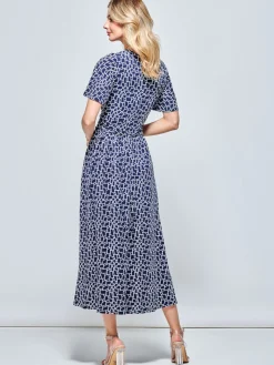 Angel Sleeve Jersey Maxi Dress, Navy Geo