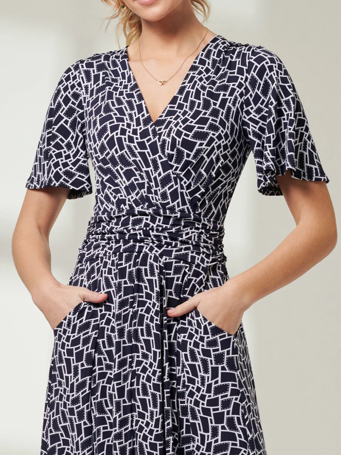 Angel Sleeve Jersey Maxi Dress, Navy Geo