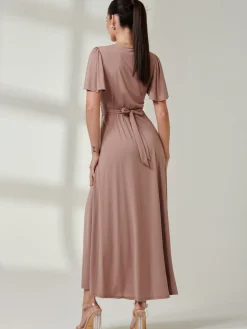 Angel Sleeve Jersey Maxi Dress, Rose Taupe