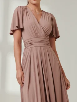 Angel Sleeve Jersey Maxi Dress, Rose Taupe