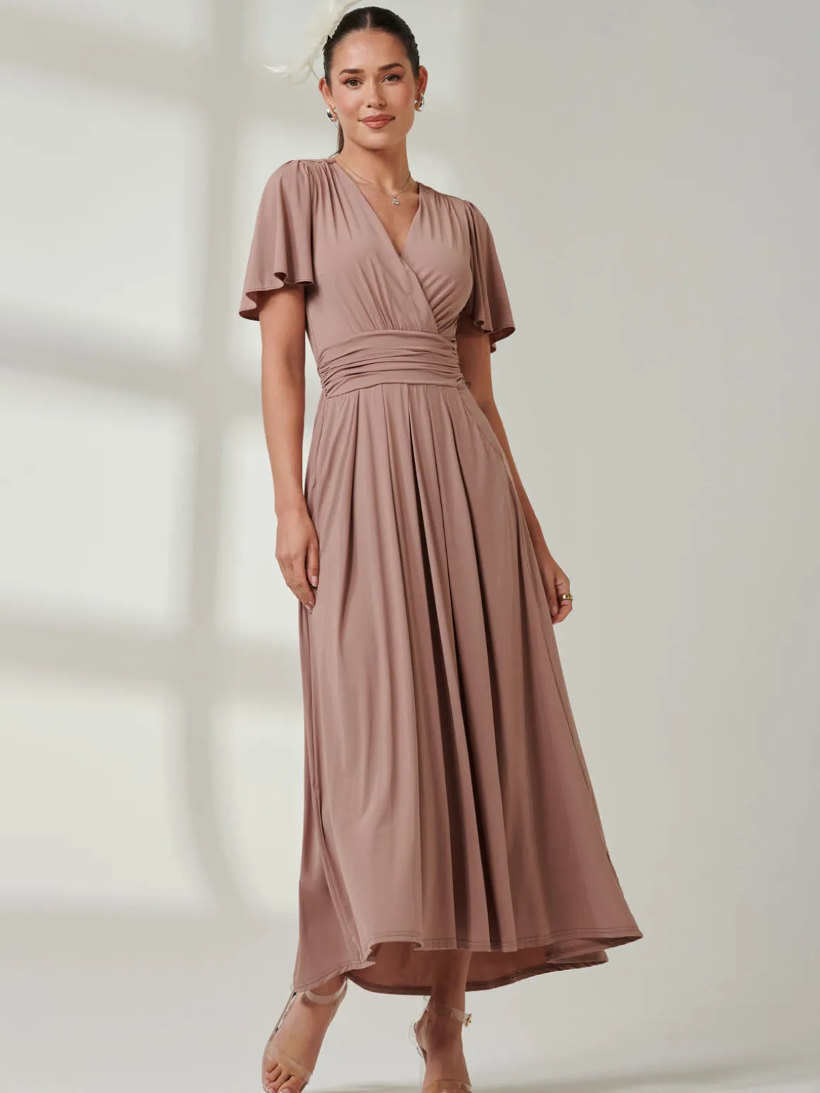 Angel Sleeve Jersey Maxi Dress, Rose Taupe