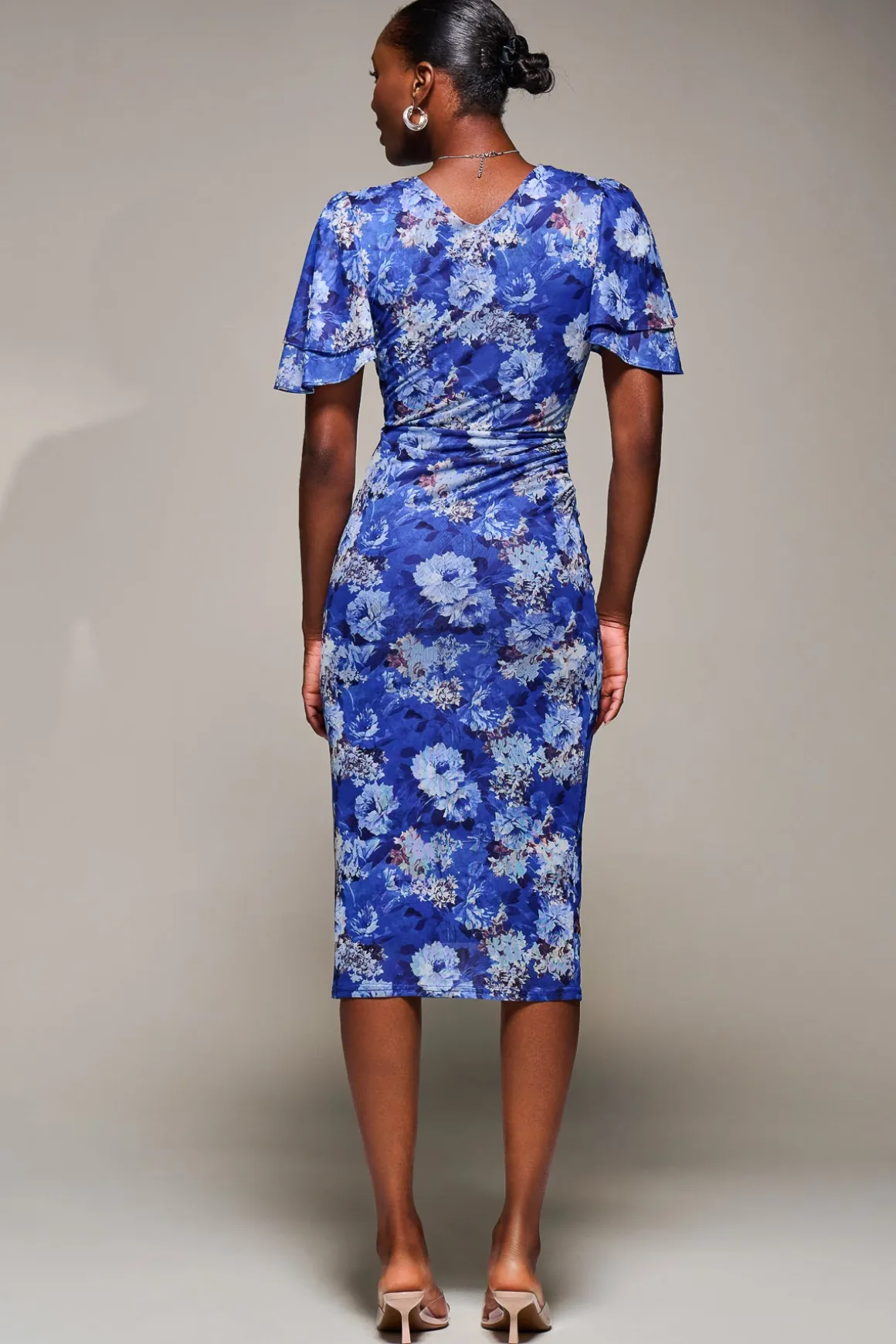 Angel Sleeve Mesh Bodycon Dress, Blue floral