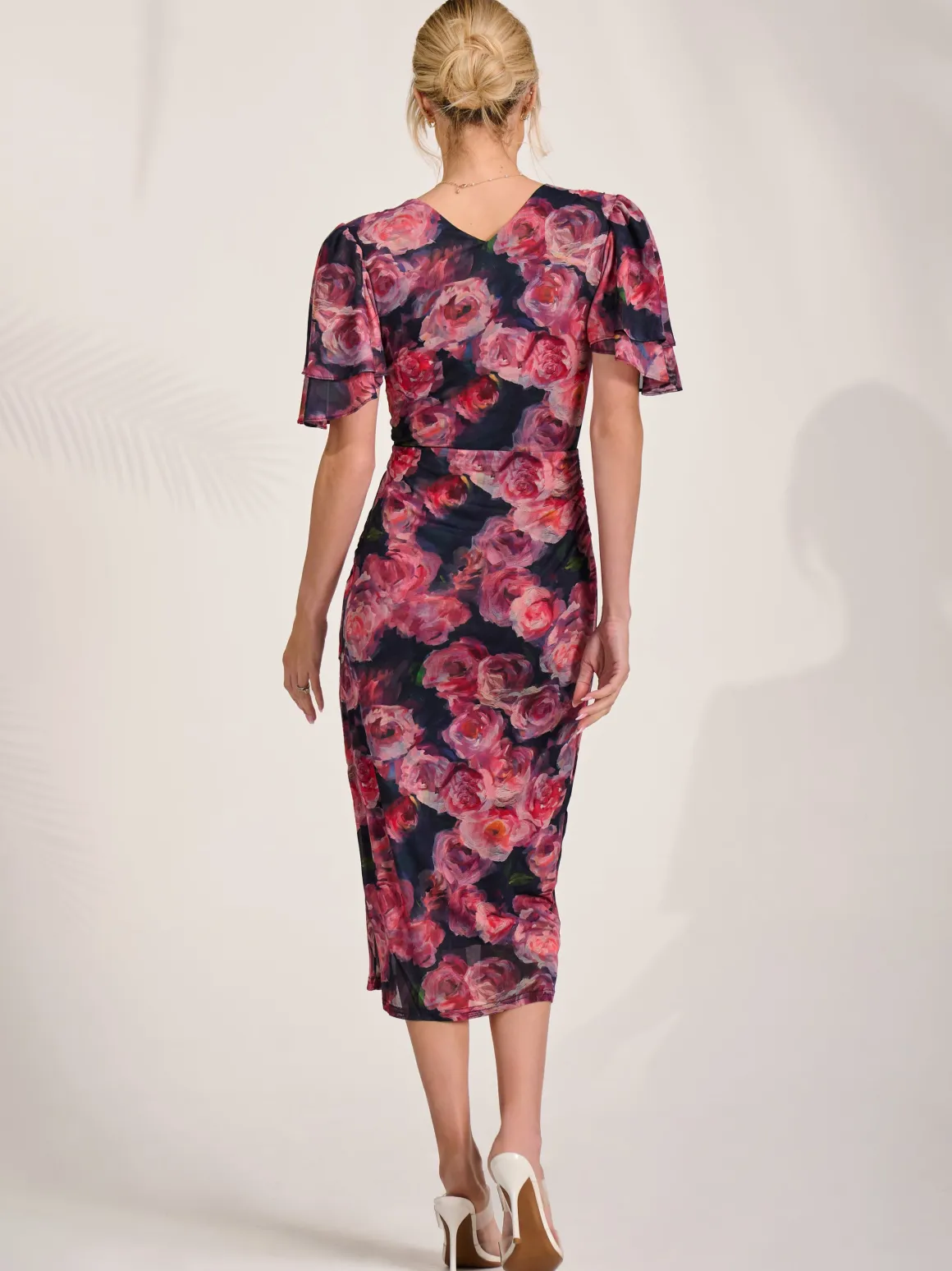 Angel Sleeve Mesh Bodycon Dress, Red floral