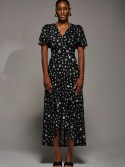Angel Sleeve Mesh Frill Wrap Maxi Dress, Black Spot