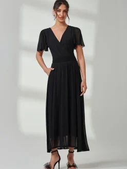 Angel Sleeve Mesh Maxi Dress, Black