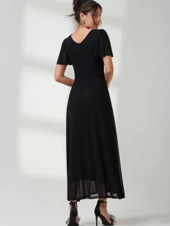Angel Sleeve Mesh Maxi Dress, Black