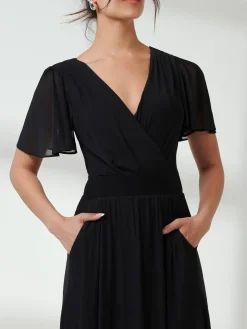 Angel Sleeve Mesh Maxi Dress, Black