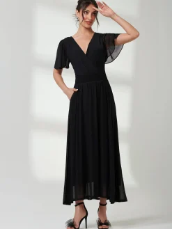 Angel Sleeve Mesh Maxi Dress, Black