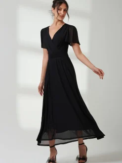 Angel Sleeve Mesh Maxi Dress, Black