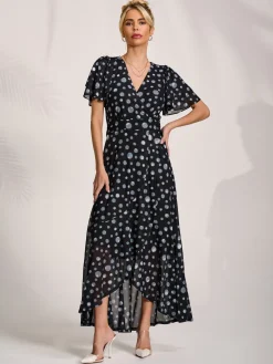 Angel Sleeve Mesh Maxi Dress, Black Spot