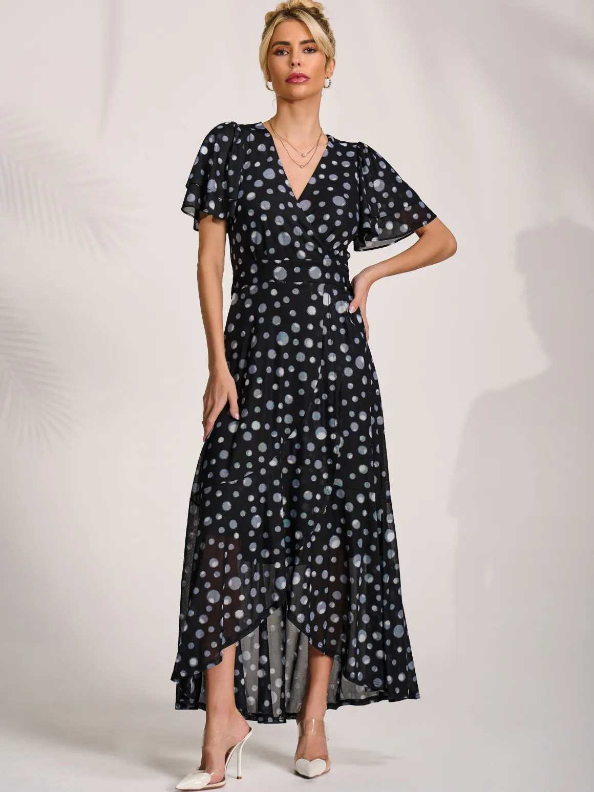 Angel Sleeve Mesh Maxi Dress, Black Spot