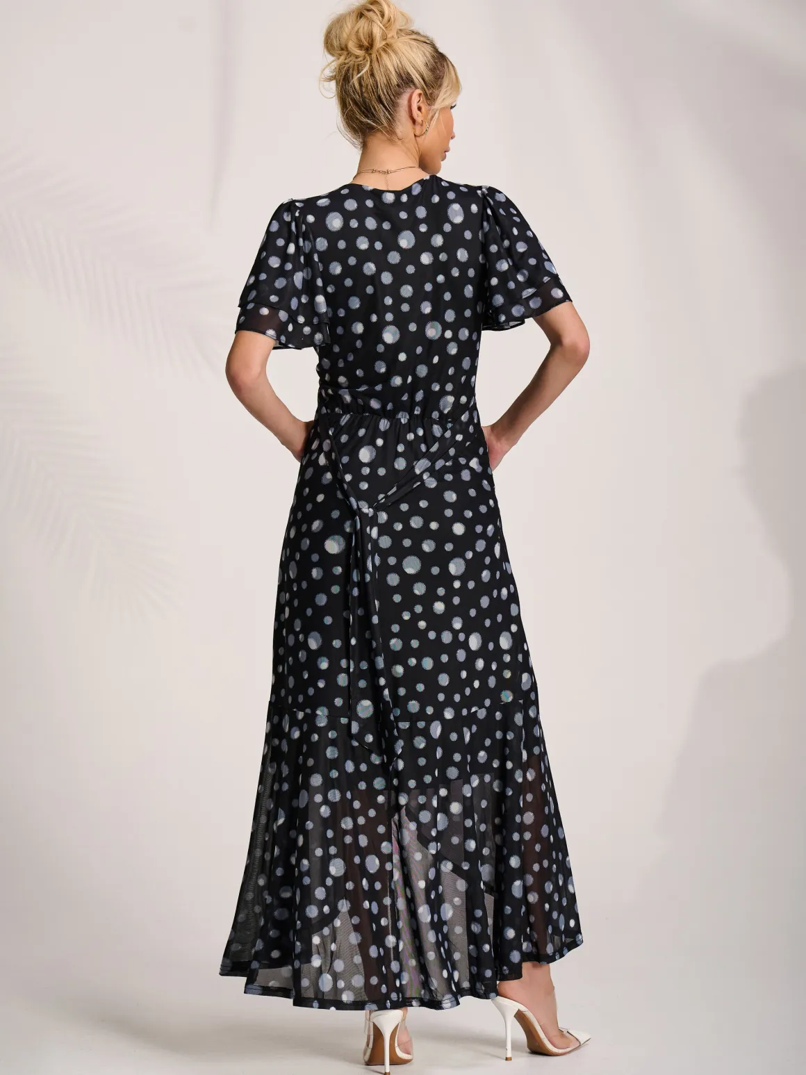 Angel Sleeve Mesh Maxi Dress, Black Spot
