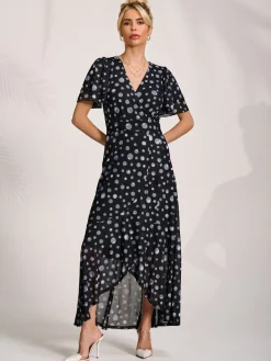Angel Sleeve Mesh Maxi Dress, Black Spot