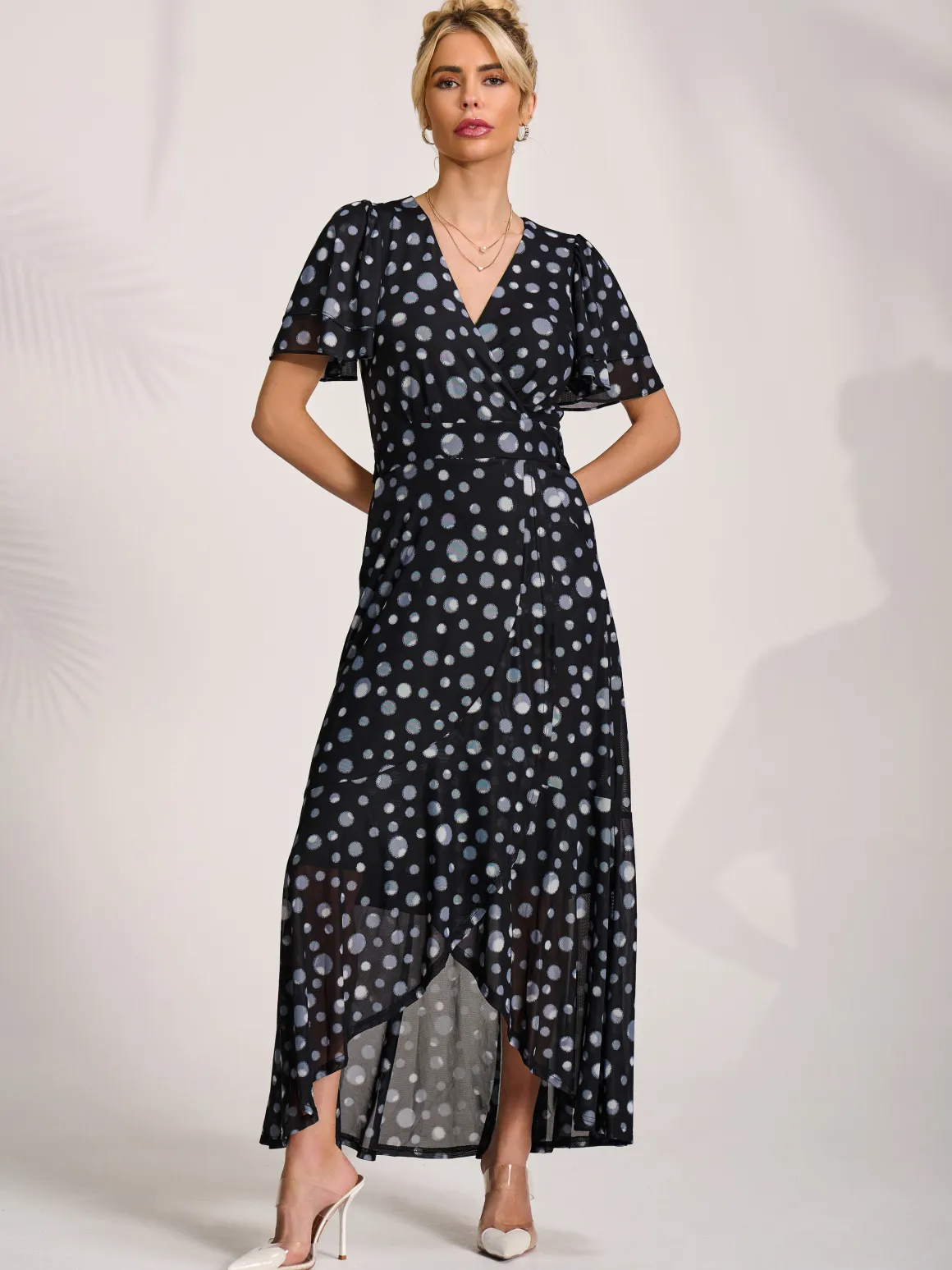 Angel Sleeve Mesh Maxi Dress, Black Spot