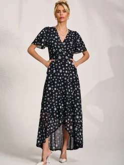 Angel Sleeve Mesh Maxi Dress, Black Spot
