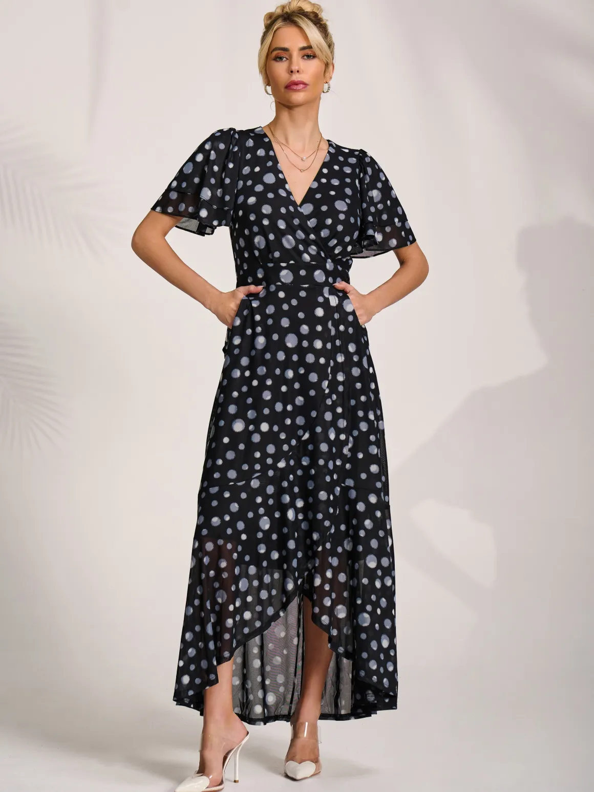 Angel Sleeve Mesh Maxi Dress, Black Spot