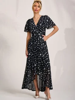 Angel Sleeve Mesh Maxi Dress, Black Spot
