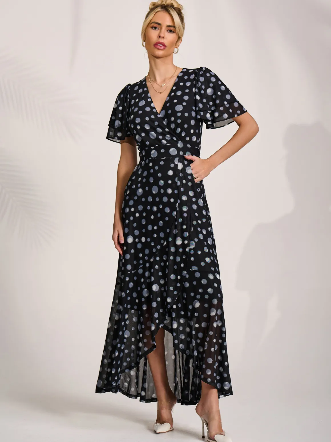 Angel Sleeve Mesh Maxi Dress, Black Spot