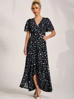 Angel Sleeve Mesh Maxi Dress, Black Spot