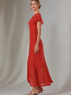Angel Sleeve Mesh Wrap Maxi Dress, Dark Orange