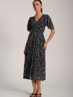 Angel Sleeve Print Lace Maxi Dress, Black Spot