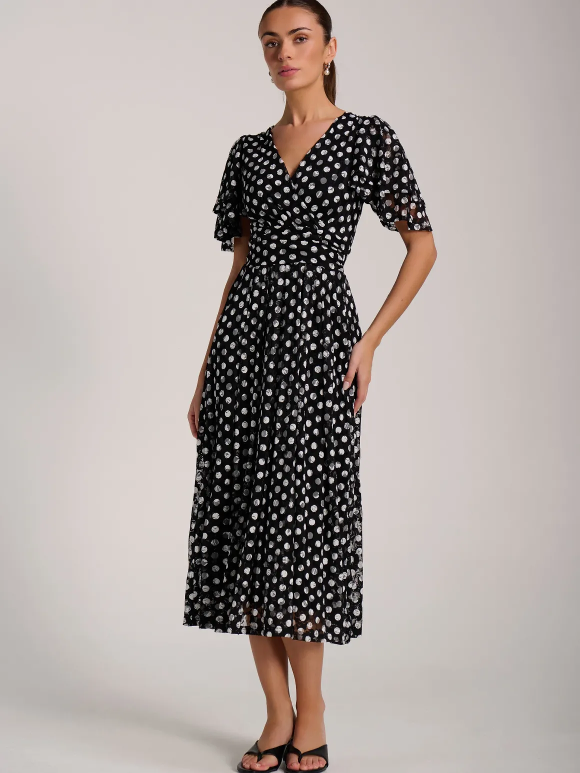 Angel Sleeve Print Lace Maxi Dress, Black Spot