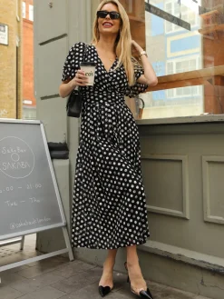 Angel Sleeve Print Lace Maxi Dress, Black Spot