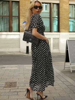 Angel Sleeve Print Lace Maxi Dress, Black Spot