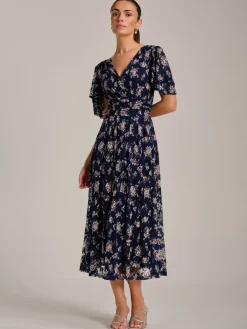 Angel Sleeve Print Lace Maxi Dress, Navy Floral