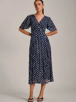 Angel Sleeve Print Lace Maxi Dress, Navy Spot