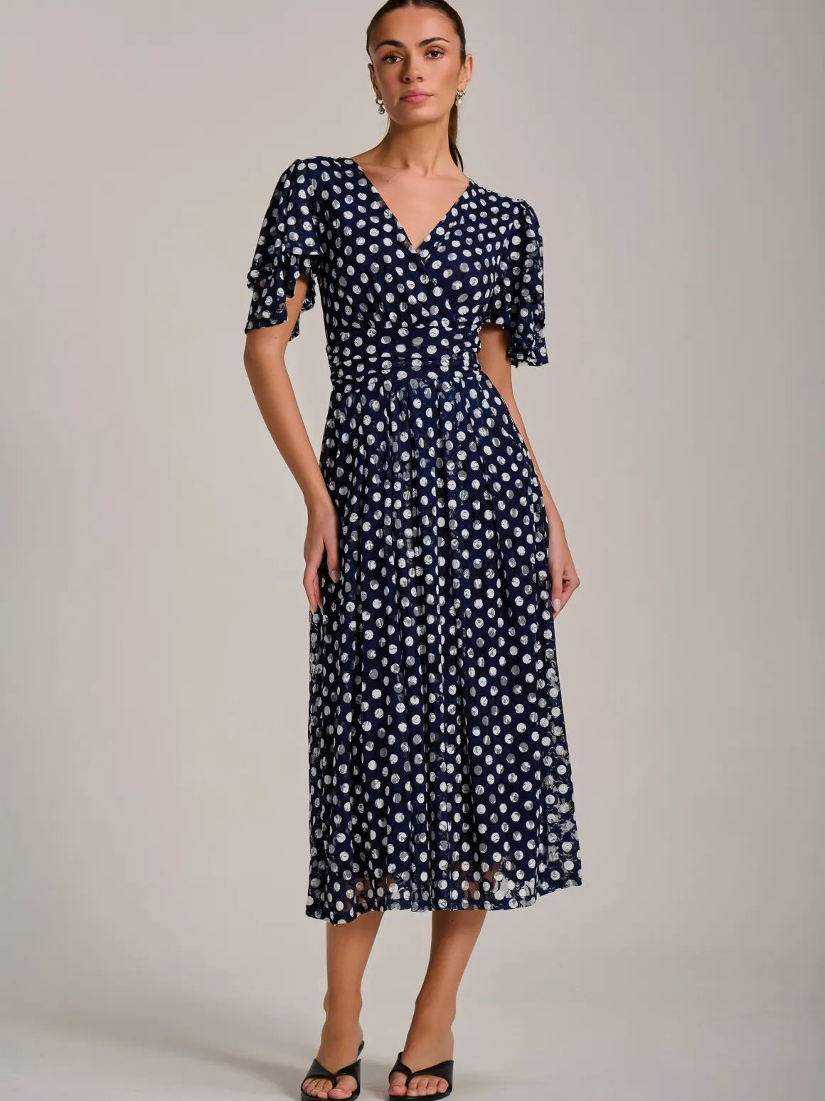 Angel Sleeve Print Lace Maxi Dress, Navy Spot