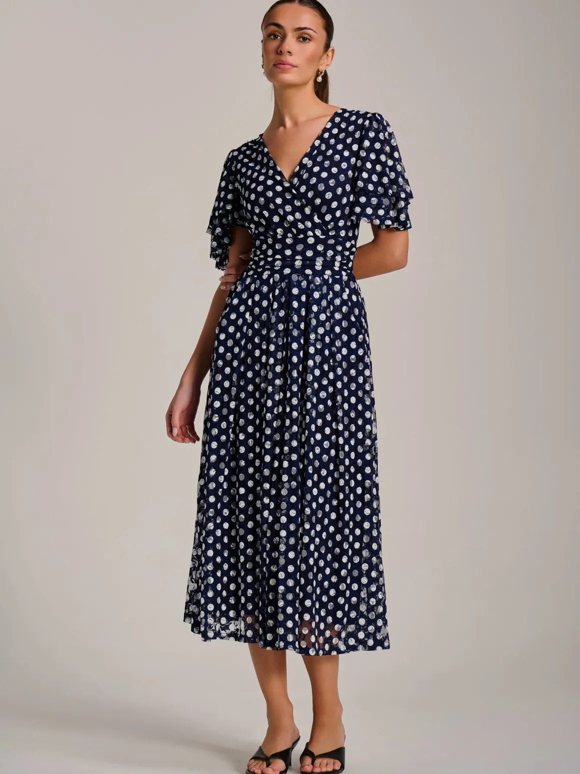 Angel Sleeve Print Lace Maxi Dress, Navy Spot