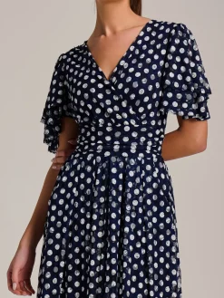 Angel Sleeve Print Lace Maxi Dress, Navy Spot