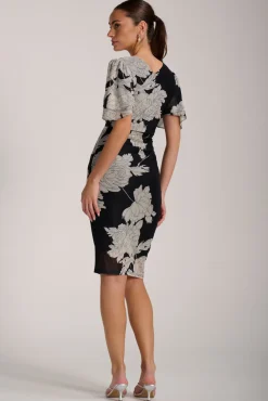 Angel Sleeve Ruched Mesh Bodycon Dress, Beige Floral