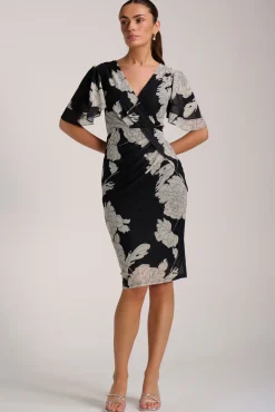 Angel Sleeve Ruched Mesh Bodycon Dress, Beige Floral