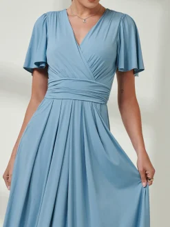 Angel Sleeve Super-Smooth Jersey Maxi Dress, Blue
