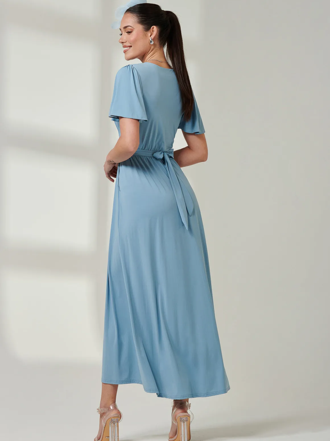 Angel Sleeve Super-Smooth Jersey Maxi Dress, Blue