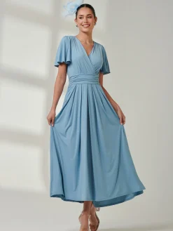 Angel Sleeve Super-Smooth Jersey Maxi Dress, Blue