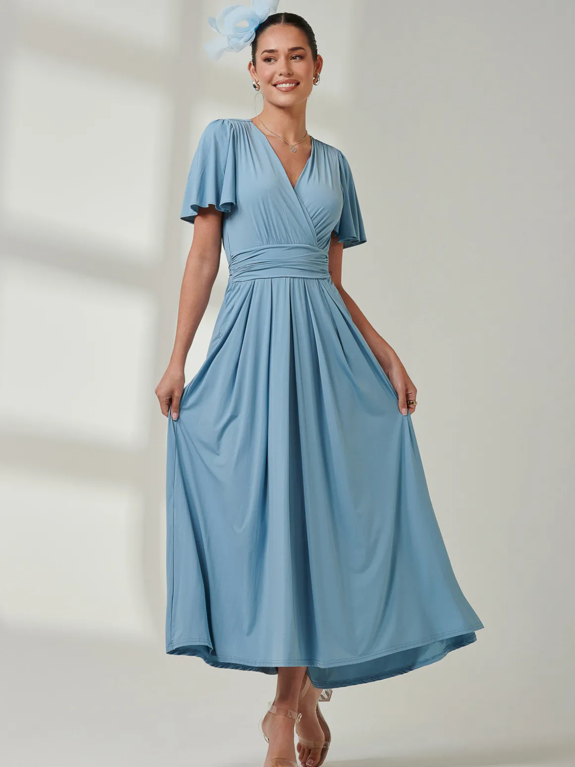 Angel Sleeve Super-Smooth Jersey Maxi Dress, Blue