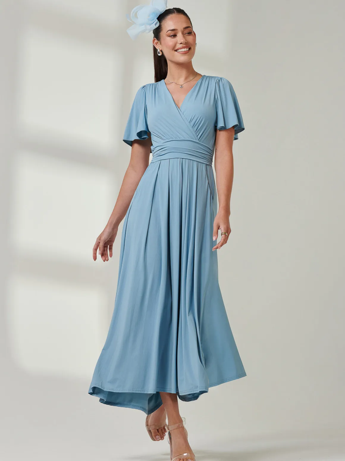 Angel Sleeve Super-Smooth Jersey Maxi Dress, Blue