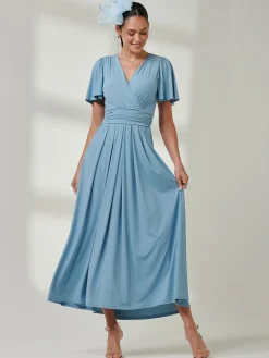 Angel Sleeve Super-Smooth Jersey Maxi Dress, Blue